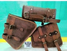 Motorcycle Leather 3 Side Swingarm Saddle Bag For Harley Street Bob Softail picture