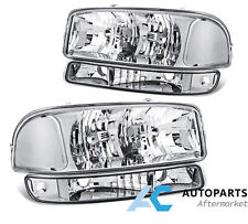 Headlights Bumper Lamps For 99-07 GMC Sierra 1500 00-06 Yukon XL Chrome Clear picture