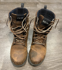 TCX Brown Leather Lace-Up Motorcycle Boots Pair picture
