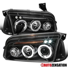 Fit 2006-2010 Dodge Charger Black LED Halo Projector Headlights+Corner Signal picture