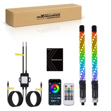 2pcs 2FT/3FT/4FT RGB LED Whip Lights Antenna Chase + Flag&Remote for ATV UTV RZR picture