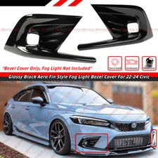 For 22-24 Honda Civic Aero Fin Style Gloss Black Fog Light Lamp Bezel Cover Kit picture