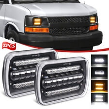 For Chevy Express Cargo Van 1500 2500 3500 Pair 7x6 5x7 LED Headlights Hi/Lo DRL picture
