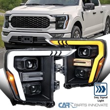 Fit 2021-2023 Ford F150 Black Projector Headlights LED Sequential Signal Lamps picture