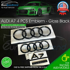 Audi A7 Front Rear Curve Rings Emblem Gloss Black Logo Quattro Badge Set OE 4PC picture