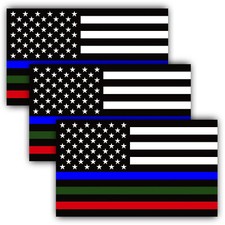ANLEY 5x3 inch Thin Line US Flag Decal - American Flag Car Stickers (3 Pack) picture