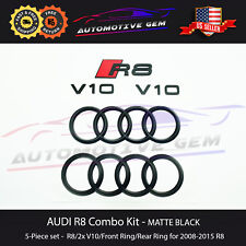 AUDI R8 Emblem MATTE BLACK Hood Trunk Ring V10 Sign Logo Badge Kit Set 2008-2015 picture
