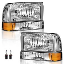 Pair Headlights For 1999-2004 Ford F250 F350 F450 Super Duty Excursion W/Bulbs picture
