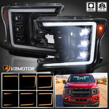 Fits 2018-2020 Ford F150 Black Full LED DRL Projector Headlights Switchback picture