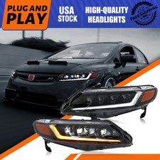 2x LED Headlights For Honda Civic 2006-2011 Front Lamp Sequential Turn Animation picture