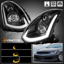 Black Fits 2003-2007 Infiniti G35 Coupe HID Type LED Strip Projector Headlights picture