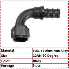 Black 12 AN -12 90° Push-On Hose End fittings Push Lock Black Aluminum picture