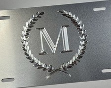Custom Engraved Monogram Crest Car Tag Diamond Etched Silver Metal License Plate picture