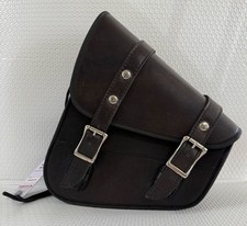 Premium Genuine Brown Leather Swing Arm Left Side Bag Biker Bag Water resistant picture