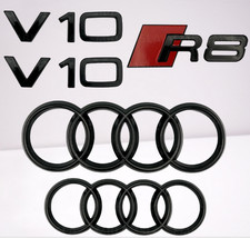 New Audi R8 Spyder Emblem Rings Grille Hood Boot Trunk Side V10 Badges Black picture
