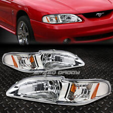 For 94-98 Ford Mustang SN95 Chrome Housing Amber Corner Headlight Head Lamps picture
