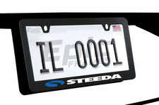Blue & White Steeda License Plate Frame Anti-Rust Black Metal for Mustang & F150 picture