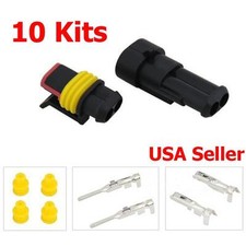 10 Kit 2 Pin Way Sealed Waterproof Electrical Wire Connector Plug Terminal Set picture