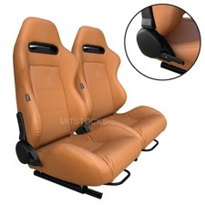 2 X TANAKA TAN PVC LEATHER RACING SEATS RECLINABLE + SLIDERS FITS FOR FORD * picture