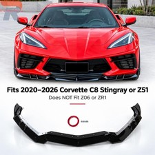 For 2020-2026 Corvette C8 Z51 Stingray 3Pc Gloss Black Front Bumper Lip Splitter picture
