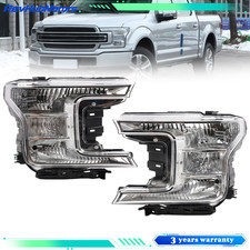 Headlights Pair Chrome Clear Left Right For 2018-20 Ford F150 Pickup Truck picture