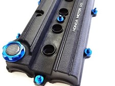 VMS BLUE ENGINE DRESS UP KIT B20 BILLET VALVE COVER WASHER SEALS NUTS OIL CAP picture