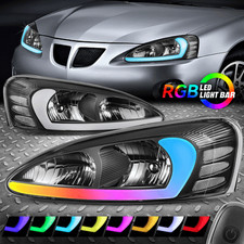 [Sequential Animated Start-Up RGB LED DRL] For 04-08 Grand Prix Headlights Black picture