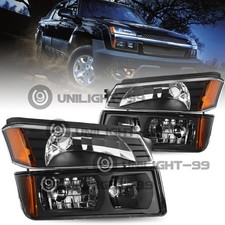 For 2002-2006 Black Chevy Avalanche Headlight+Bumper Lamp Set (w/ Body Cladding) picture
