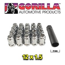 20 Gorilla Spline Tuner Lock Acorn CHROME Lug Nuts With Key 12x1.5 Wheels Rims H picture