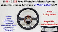 2018 - 2026 Jeep Wrangler Sahara Steering Wheel w/Orange Stitching 7FM381Y4AD picture