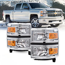 For 2014-2015 Chevy Silverado 1500 Chrome Headlights Headlamps L+R Pairs 14-15 picture