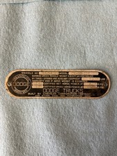 1954 1955 1956 Dodge Truck 1/2 Ton Short Box C-1 Model  Serial Tag Factory Stamp picture