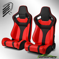 2x Universal Main Black + Red Side PVC Leather Reclinable Sport Racing Seats picture