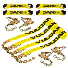 VULCAN 8-Point Roll Back Vehicle Tie Down Kit - Chain Tails On Both Ends, 4 Pack picture