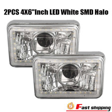 2PCS 4x6 Inch Square LED Projector Headlights White SMD Halo, Black & Chrome picture