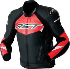 RST Tractech Evo D3O Leather Jacket Black Fluorescent Red Mens Size 44 picture