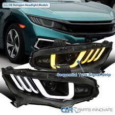 Smoke Fits 2016-2021 Honda Civic Halogen Projector Headlights Sequential Strips picture