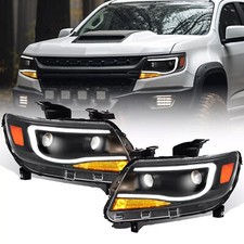 New Black LED DRL Dual Square Projector Headlights For Chevy Colorado 2015-2022 picture