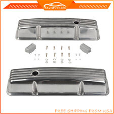 Polished Aluminum Finned Tall Valve Covers For 58-86 Small Block Chevy SBC 327 picture