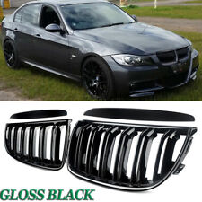 2X Gloss Black Front Kidney Grille Grill For BMW E90 E91 4DR 2005-08 Pre-LCI picture