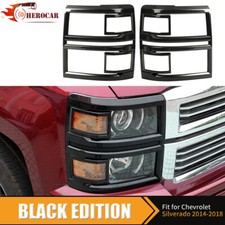 2X Black Headlight Headlamp Trim Bezel Covers For 2014-2015 Chevy Silverado 1500 picture