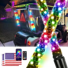 2PCS 2ft/3ft/4ft RGB Spiral LED Whip Light Antenna W/ Flag For ATV UTV Golf Cart picture