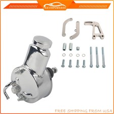 Polished Saginaw Power Steering Pump & Bracket For SBC Chevy 305 350 396 400 LWP picture