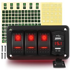 GOOACC 3 Gang Rocker Switch Panel Red Backlit with 4.8 Amp Dual USB picture