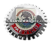 1 NEW Chrome Front Grill Badge Mexican Flag Spanish Bandera de MEXICO MEDALLION  picture