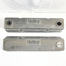 Vintage Holley Finned Aluminum Valve Covers SBC Chevy 140R-50B Chevrolet Script picture