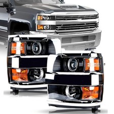 Chrome Headlights For 2015-2019 Chevy Silverado 2500HD 3500 HD Halogen Pair L+R picture