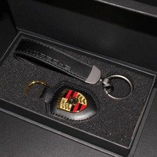 Leather Porsche Premium Keychain with Box Exquisite Set Men Gift-Black picture