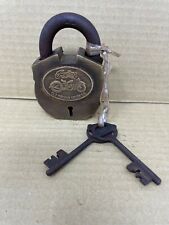 Indian Motorcycle Padlock Brass Lock, Antique Finish with 2 Keys Really Works picture