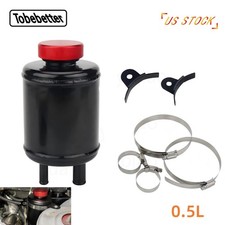 Black Universal Power Steering Racing Tank Fluid Reservoir Aluminum w/ Clamps US picture